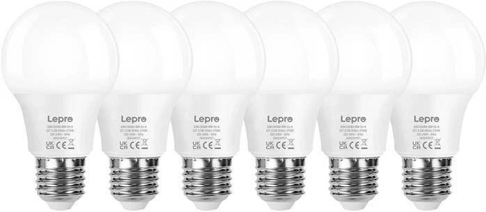 LEPRO 100089-WW-EU-6 LED Bulb, E27, A60, 8.5W (60W), 806 lm, 2700K (warm), 180°, 6-pack