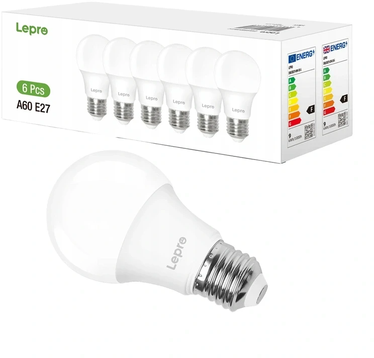 LEPRO 100090-DW-EU-6 LED Bulb, E27, A60, 8.5W (60W), 806 lm, 6500K (cool baltas), 180°, 6-pack