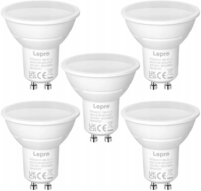 LEPRO 200057-DW-EU-5 GU10 LED Bulb, 4.5W (50W), 345 lm, 5000K, 100°, 5 pcs.