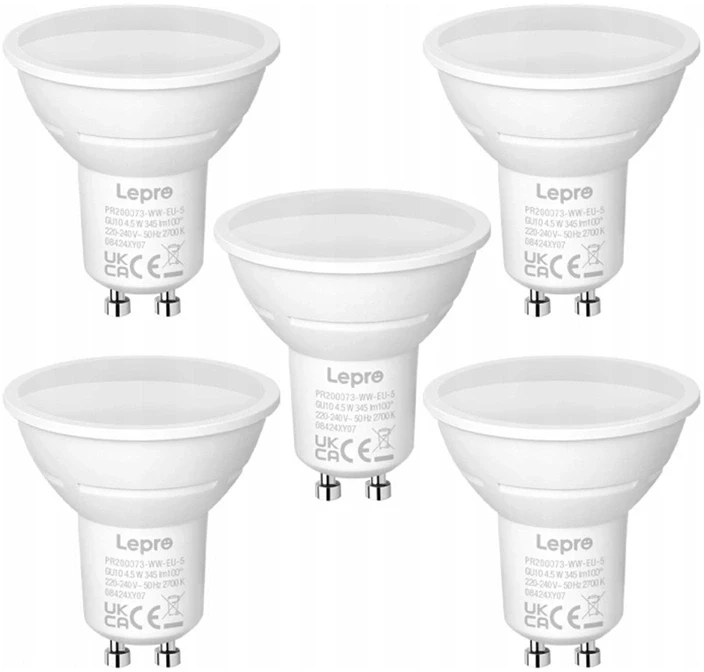 LEPRO 200073-WW-EU-5 GU10 LED Bulb, 4.5W, 345 lm, 2700K, 100°, 5-pack