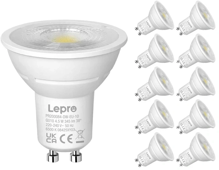 LEPRO 200084-DW-EU-10 GU10 Dimmable LED Bulb, 4.5W, 345 lm, 6500K, 38°, 10 pcs.
