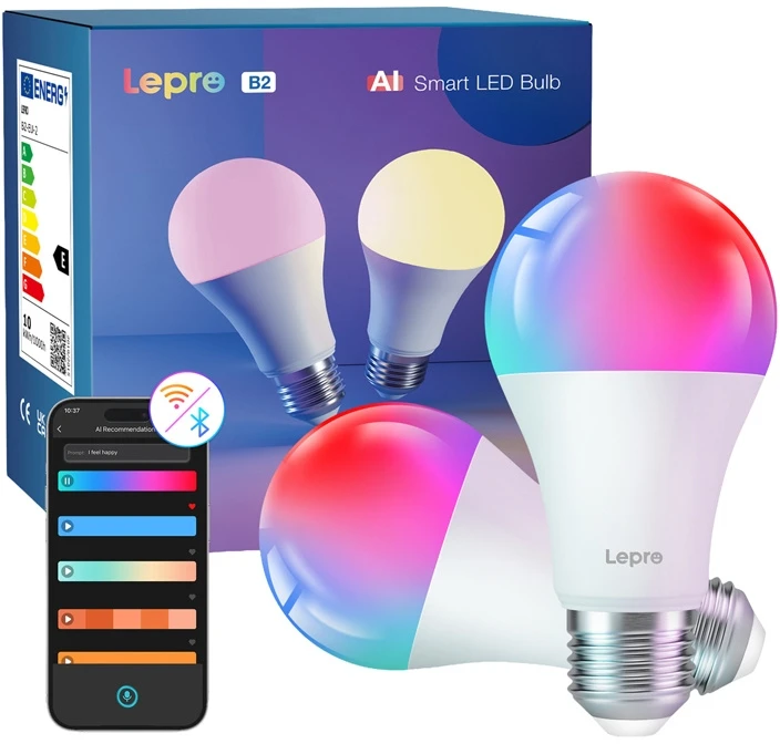LEPRO B2-2 E27 Wi-Fi LED Bulb, 1100 lm, 2-pack