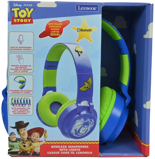 Lexibook - 3D „DISNEY“ „Žaislų istorijos“ dizaino sulankstomos „Bluetooth®“ ir laidinės ausinės su saugiu garsumo ribojimu (HPBT015TS)