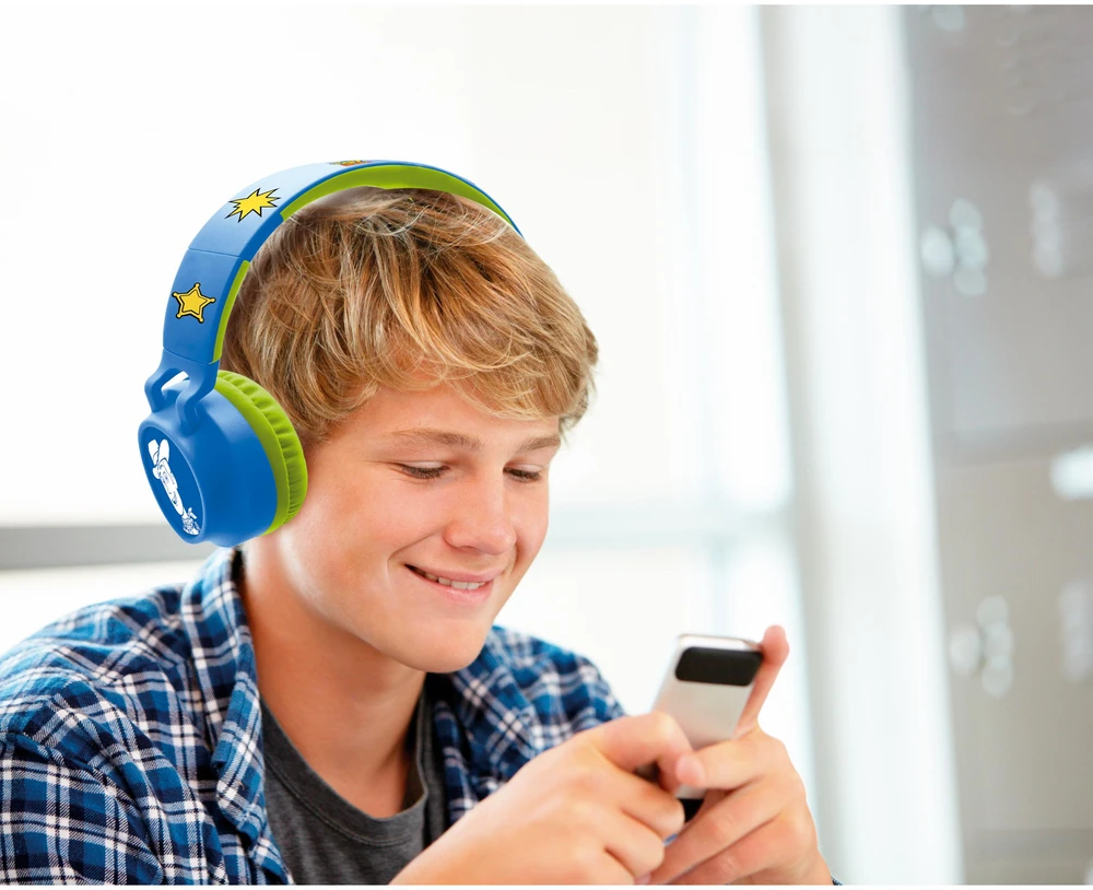 Lexibook - 3D „DISNEY“ „Žaislų istorijos“ dizaino sulankstomos „Bluetooth®“ ir laidinės ausinės su saugiu garsumo ribojimu (HPBT015TS)