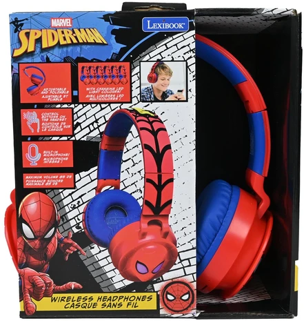 Lexibook - 3D „Spider-Man“ ant ausies uždedamos „Bluetooth®“ ir laidinės sulankstomos ausinės (HPBT015SP)