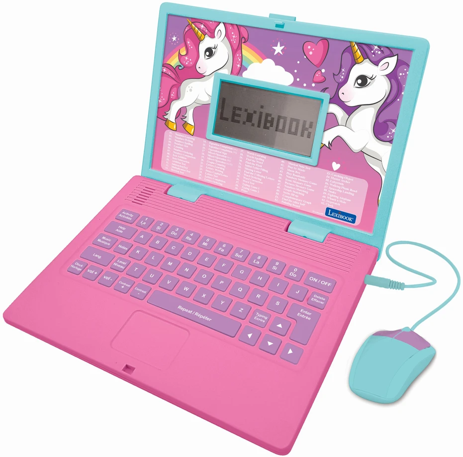 Lexibook - Dvikalbis edukacinis nešiojamas kompiuteris „Unicorn“ su 164 veiklomis (anglų/prancūzų kalbomis) (JC601UNIi1)