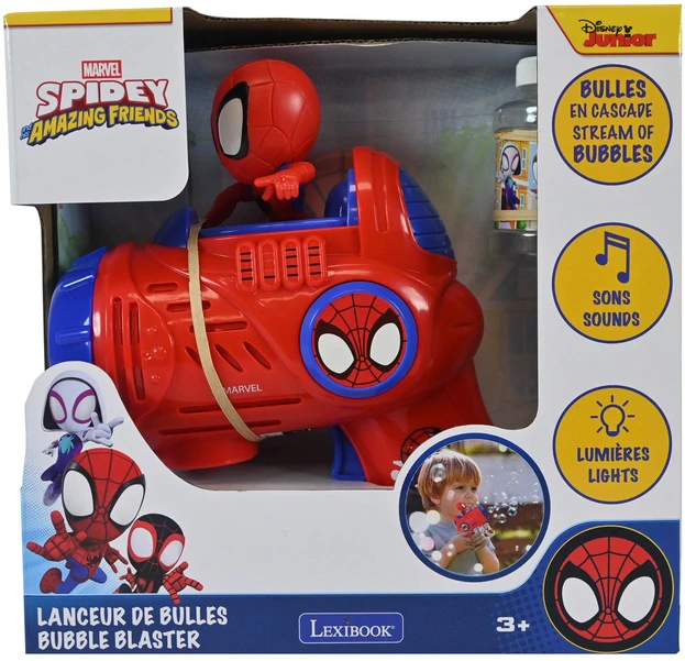 Lexibook - Elektroninis burbulų šautuvas „Spidey His Amazing Friends“ su 3D figūrėle ir šviesos bei garso efektais (PRB30SP)