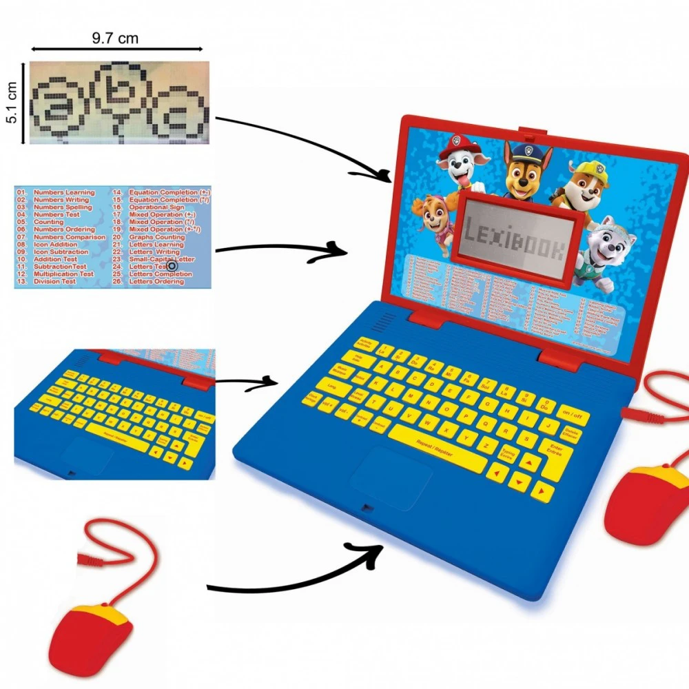 Laptop Nešiojamas kompiuteris „Paw Patrol“ dvikalbis edukacinis nešiojamas kompiuteris su 124 veiklomis