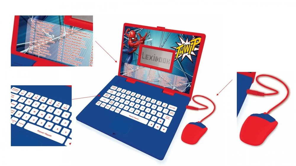 Laptop Nešiojamas kompiuteris Žmogus-voras, edukacinis nešiojamas kompiuteris, dvikalbis, pl/angl, 124 veiklos