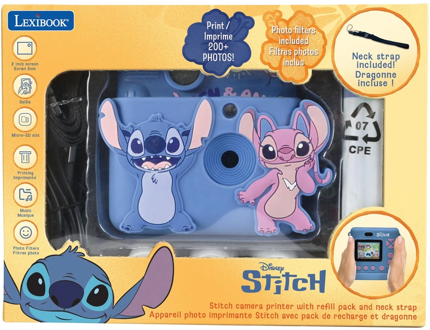 Lexibook - „StarCAM® Print“, fotoaparato dėklas su momentiniu spausdintuvu, 4 popieriaus ritinėliais, kaklo dirželiu, silikoniniu maišeliu su 3D „DISNEY“ dygsniais ir pritaikymo rinkiniu (DJ130DZ)