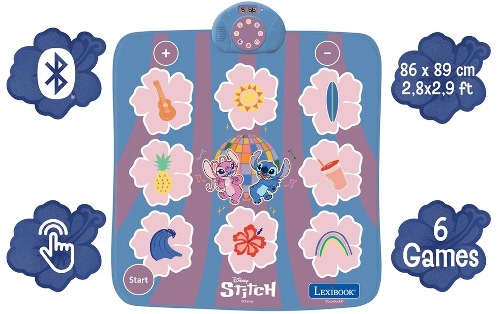 Lexibook,Disney „Lexibook“ – „Disney“ elektroninė muzikos grotuvo, „Bluetooth“ ir šviečiančio šokių kilimėlio „Stitch“ (DM10D)