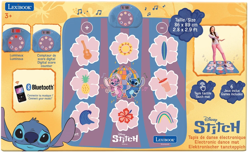 Lexibook,Disney „Lexibook“ – „Disney“ elektroninė muzikos grotuvo, „Bluetooth“ ir šviečiančio šokių kilimėlio „Stitch“ (DM10D)