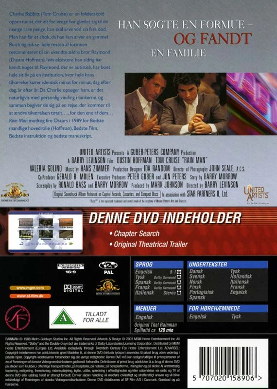 Lietaus žmogus - DVD (kultinė klasika su Tomu Cruise'u ir Dustinu Hoffmanu)