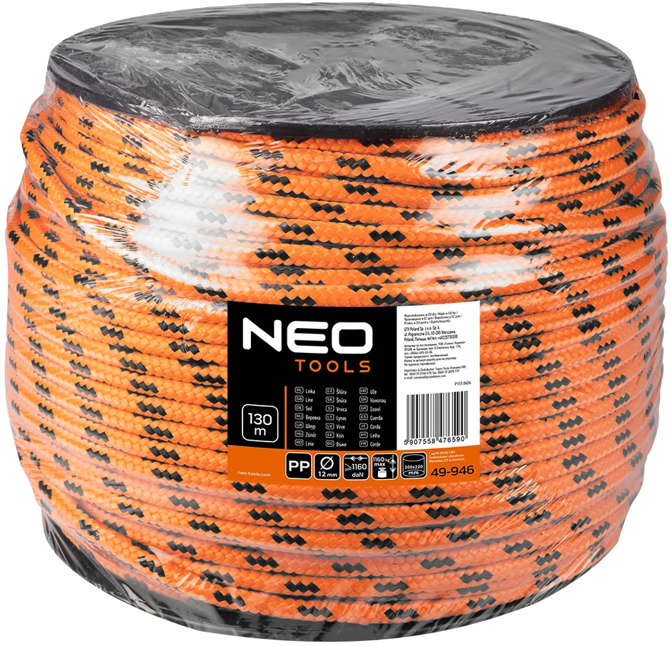 Neo Tools Linka Pintinė polipropileno virvė, 12 mm skersmens, 130 m