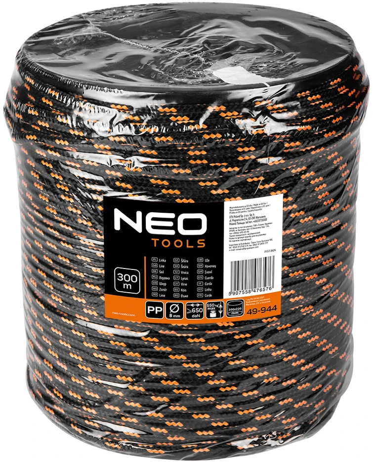 Neo Tools Linka Pintinė polipropileno virvė, 8 mm skersmens, 300 m