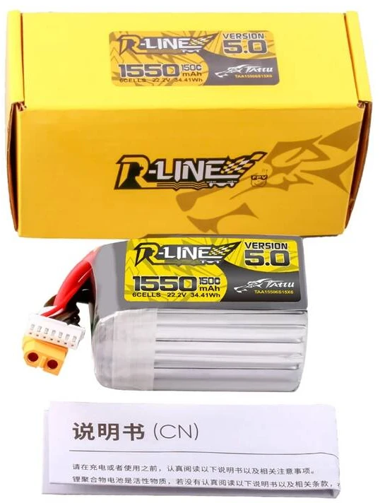 Gens Ace & Tattu Lipo Tattu R-Line versija 5.0 1550mAh 22.2V 150C 6S baterija su XT60 jungtimi