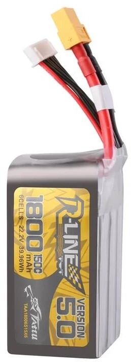 Gens Ace & Tattu Lipo Tattu R-Line 5.0 versija 1800mAh 22.2V 150C 6S baterija su XT60 jungtimi