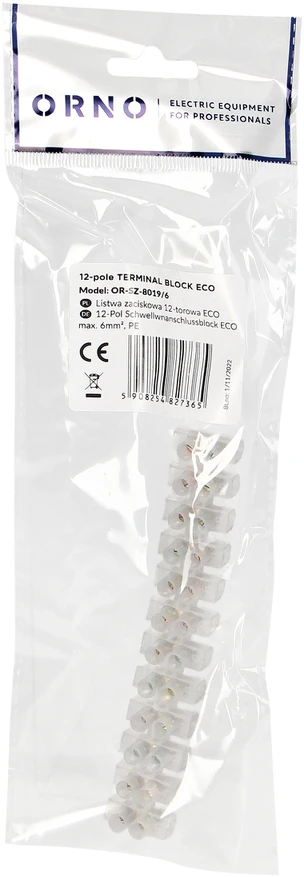 Orno Listwa 12 takelių ECO gnybtų juosta, maks. 6 mm2, PE