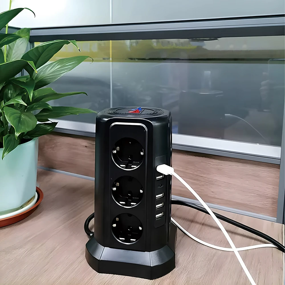 Listwa Ant grindų pastatomas žaibo apsaugos maitinimo lizdas, 12 lizdų + 5 USB prievadai perkrovimui