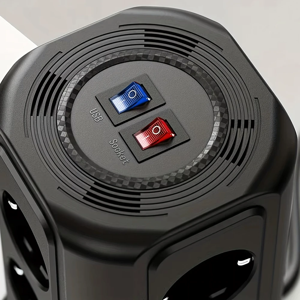 Listwa Ant grindų pastatomas žaibo apsaugos maitinimo lizdas, 12 lizdų + 5 USB prievadai perkrovimui