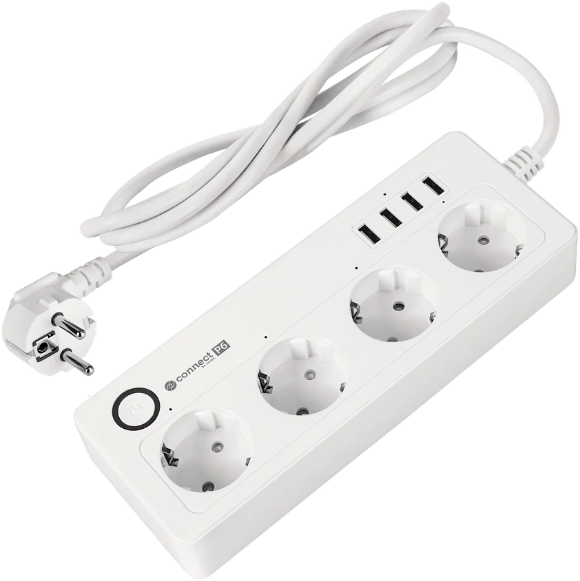 Kruger & Matz Listwa KrugerMatz maitinimo blokas, 4 vokiški lizdai ir 4xUSB 2100 mA, Connect P6 Tuya