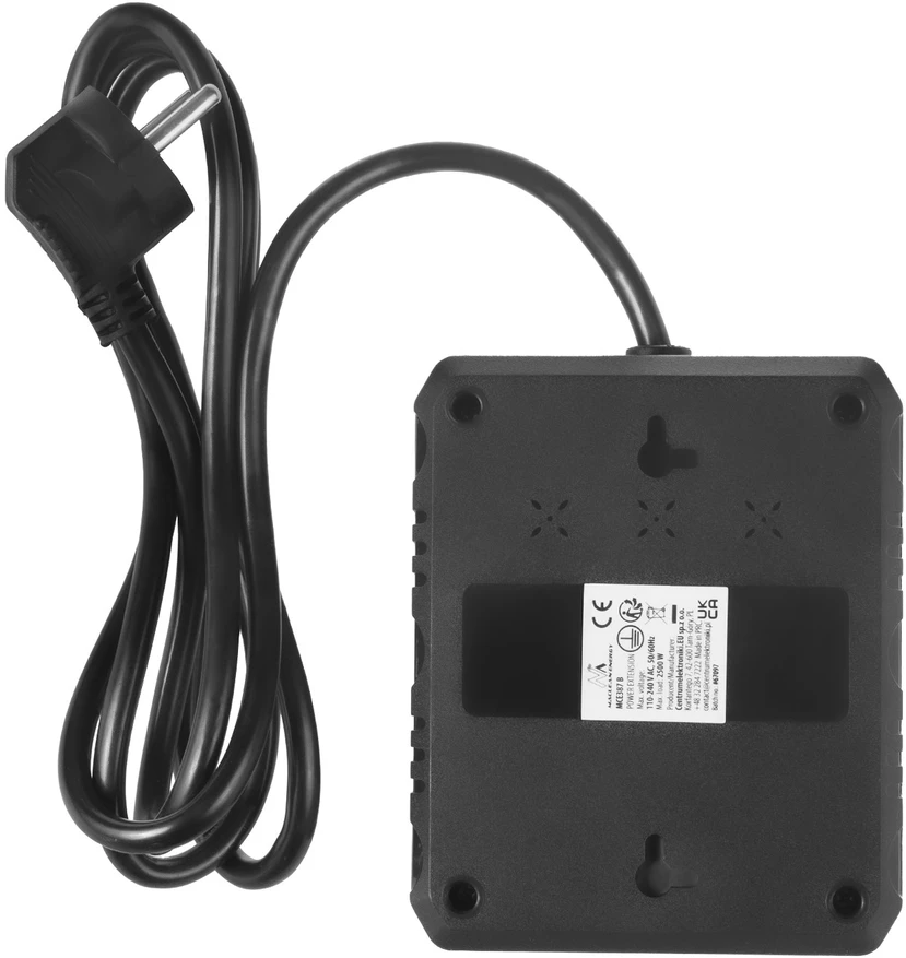 „Maclean“ maitinimo lizdas, ilgintuvas, 2 lizdai + 3xUSB, 110-240V AC 50/60Hz, 2.1A max 2500W, 1.5m, juodas, MCE387 B