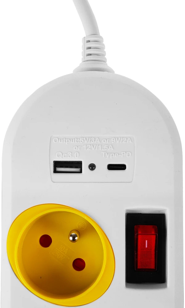 Listwa „Maclean“ maitinimo laidas, 4 lizdų + USB, su jungikliais, 250 V kintamoji srovė / 10 A, 1,5 m, baltas, MCE508 W