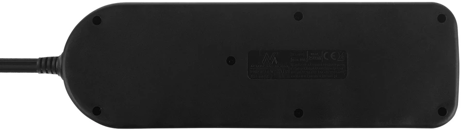 Listwa „Maclean“ maitinimo laidas, 4 lizdų + USB, su jungikliais, 250 V kintamoji srovė / 10 A, 1,5 m, juodas, MCE508 B