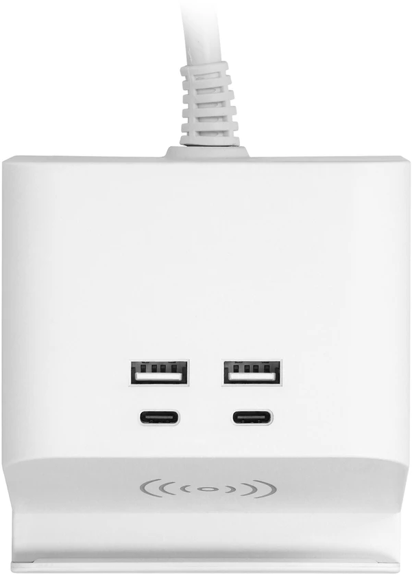 Orno Listwa Stalinis maitinimo lizdas su USB įkrovikliu, varžtiniu tvirtinimo spaustuku ir 1,4 m laidu, 2x2P+Z (Schuko), 4xUSB, baltas