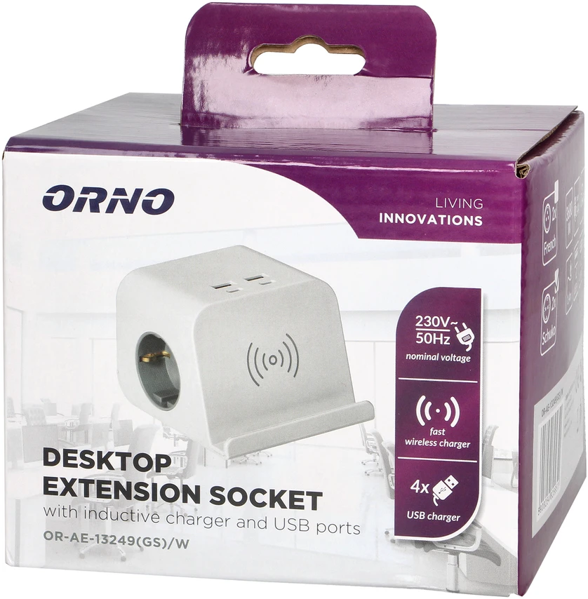 Orno Listwa Stalinis maitinimo lizdas su USB įkrovikliu, varžtiniu tvirtinimo spaustuku ir 1,4 m laidu, 2x2P+Z (Schuko), 4xUSB, baltas
