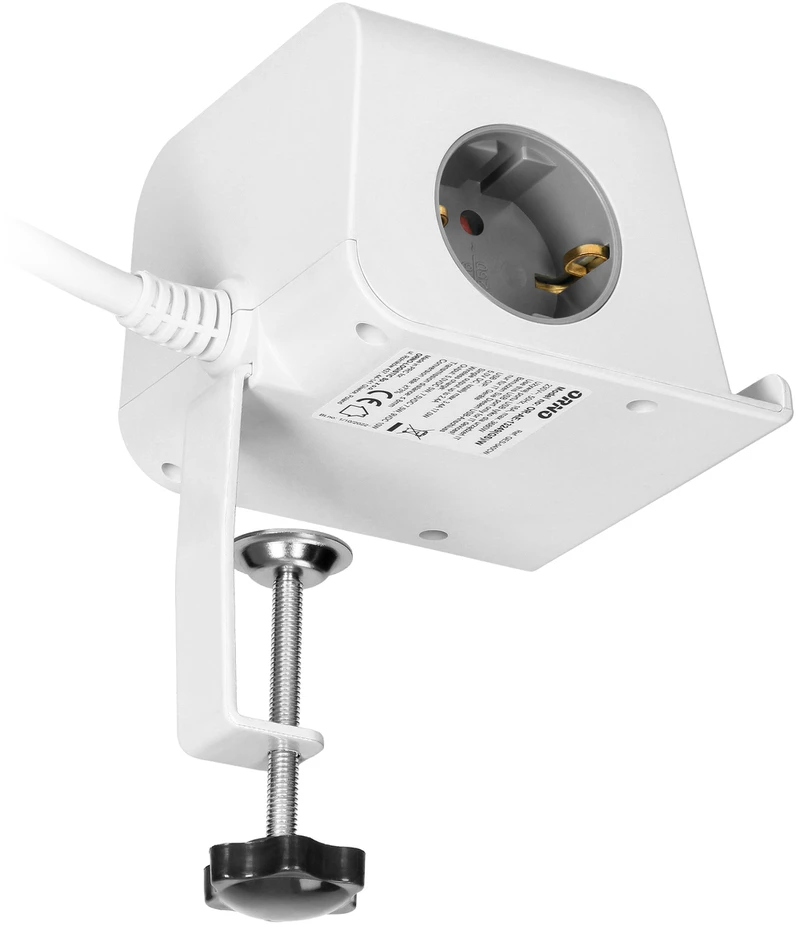 Orno Listwa Stalinis maitinimo lizdas su USB įkrovikliu, varžtiniu tvirtinimo spaustuku ir 1,4 m laidu, 2x2P+Z (Schuko), 4xUSB, baltas