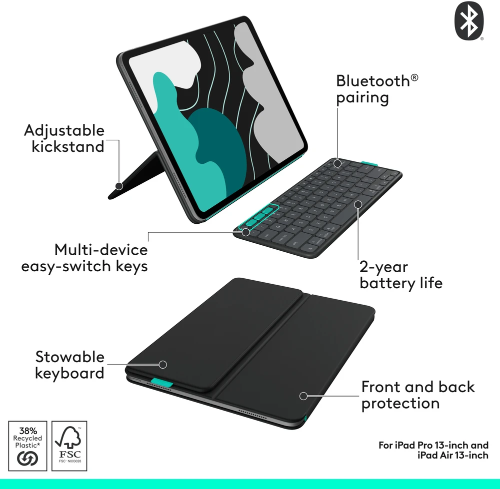 „Logitech“ – atverčiamas dėklas, skirtas „iPad Pro“ ir „Air 13“ – grafito spalvos – Šiaurės šalių