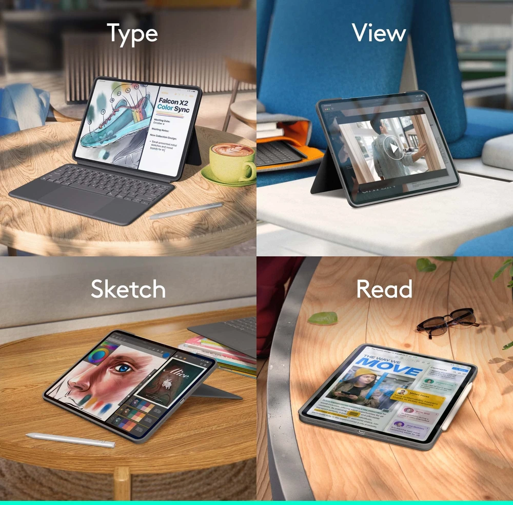 Klaviatūra „Logitech“ – „Combo Touch“, skirtas „iPad Pro 13“ (M4) – grafito spalvos – plokščias – Šiaurės šalių