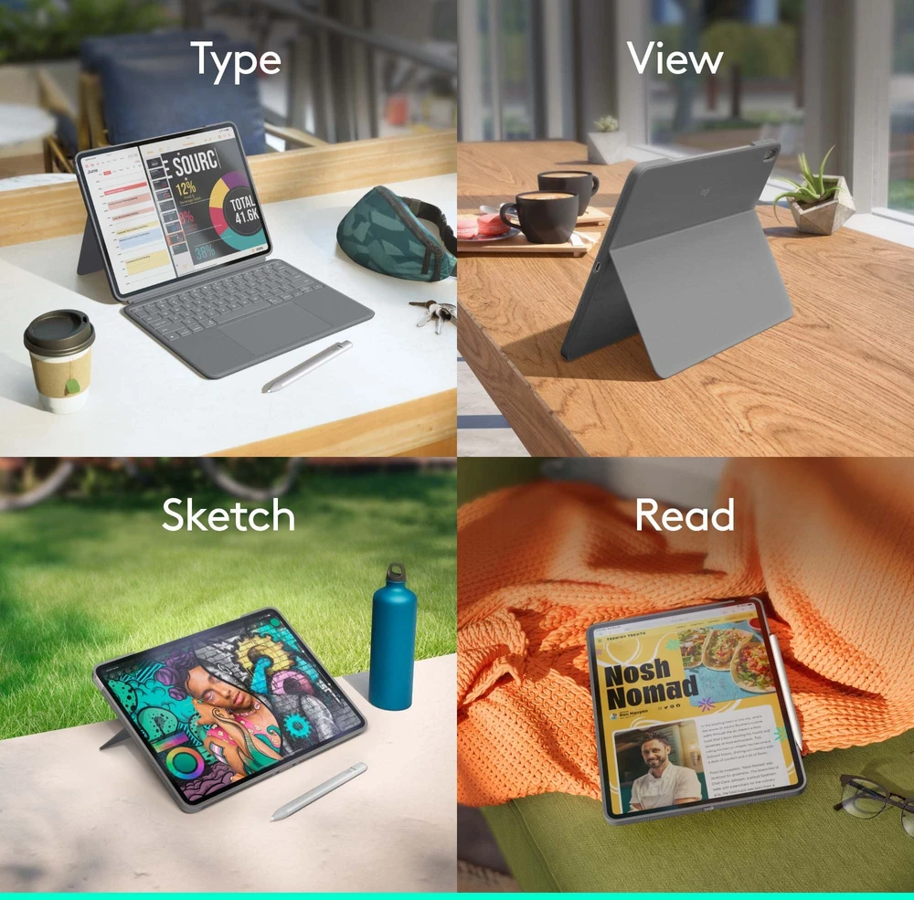 „Logitech“ – „Combo Touch“, skirtas „iPad Air 13“ (M2) – OXFORD Pilkas – PAN – NORDIC