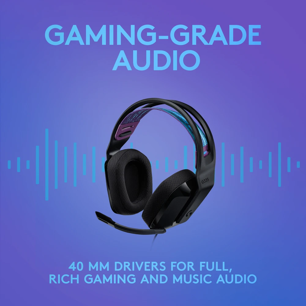 Laidinės žaidimų ausinės Logitech G335, juodos spalvos
