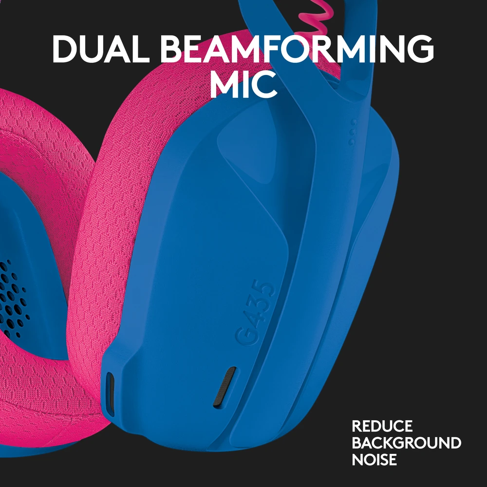 Žaidimų ausinės Logitech G435 Lightspeed, mėlynos/rožinės spalvos