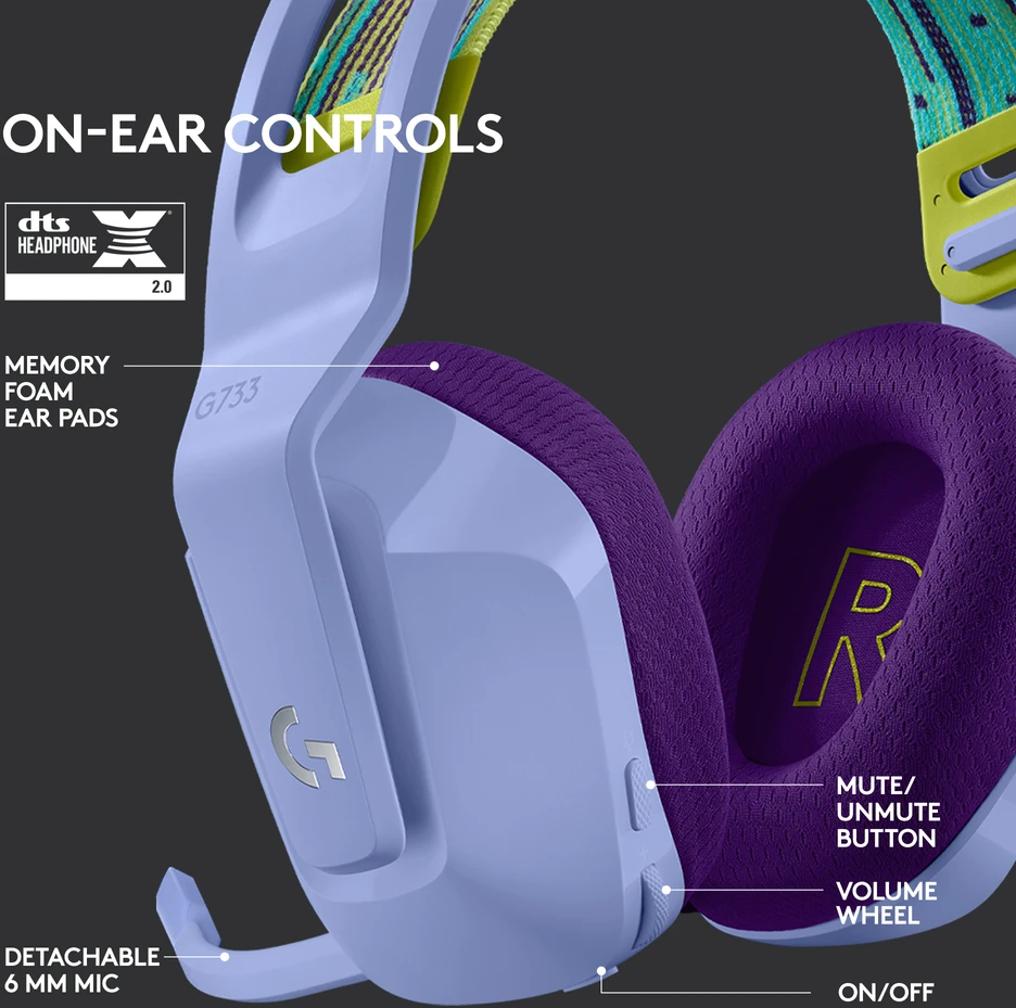 Belaidės ausinės Logitech G733, LIGHTSPEED, Violetinės spalvos