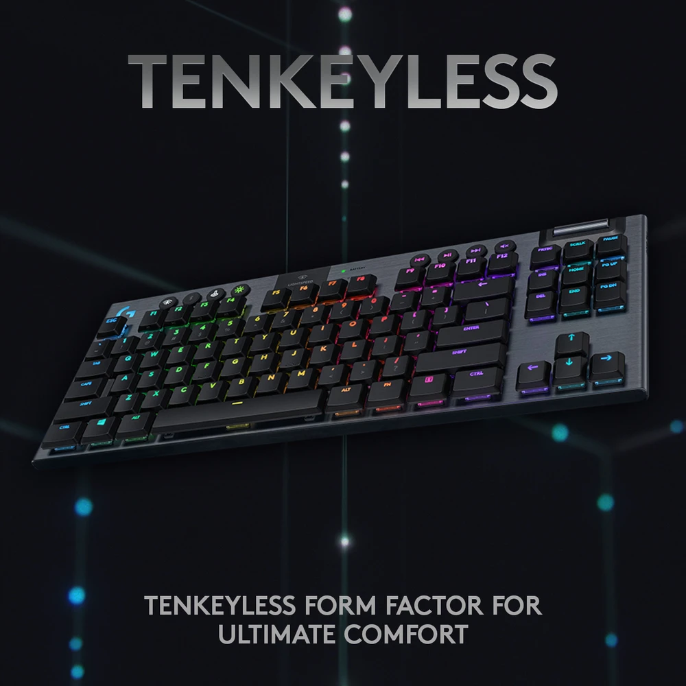 Belaidė Mechaninė žaidimų klaviatūra Logitech G915 TKL, RGB, Lightspeed, Stilius: Tactile, Išdėstymas: Šiaurės šalių