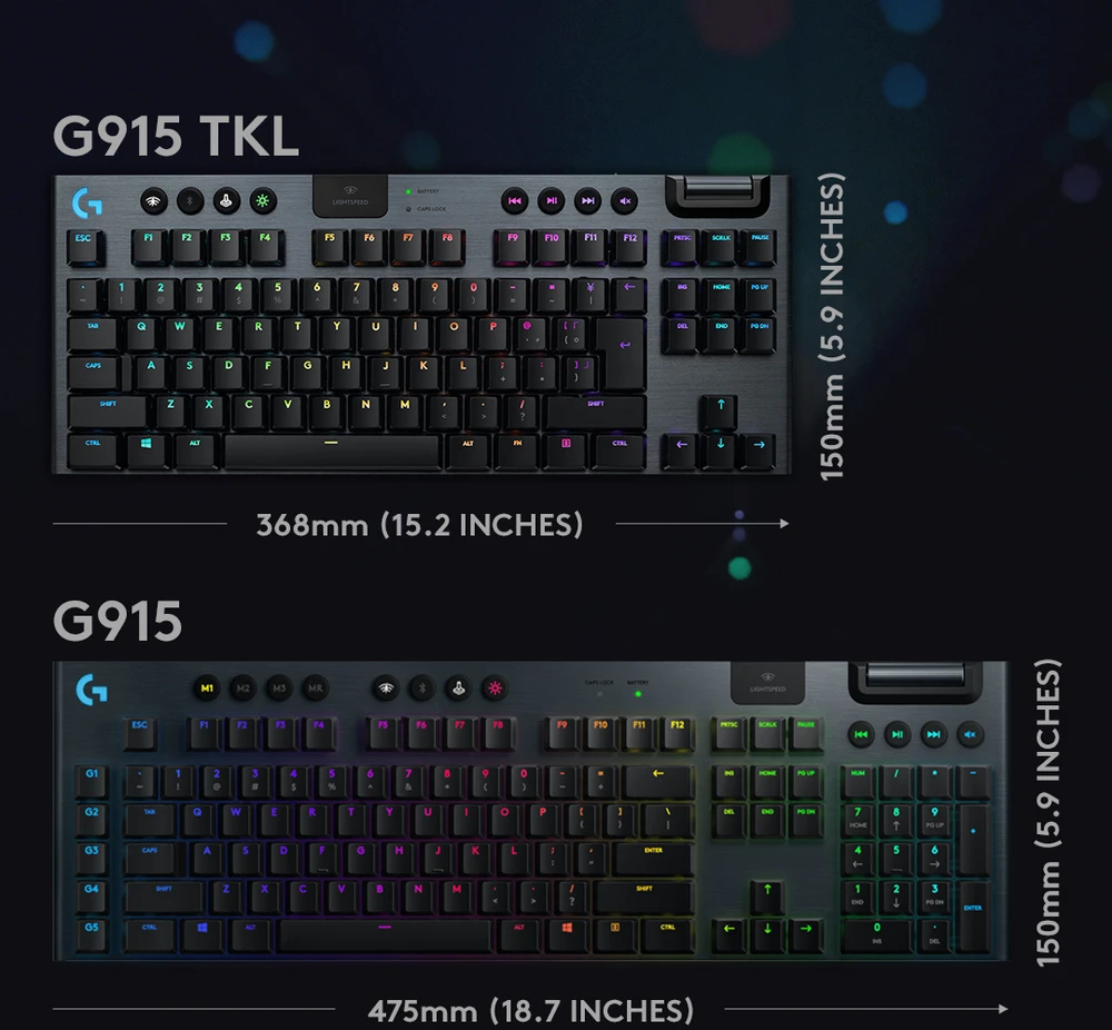 Belaidė Mechaninė žaidimų klaviatūra Logitech G915 TKL, RGB, Lightspeed, Stilius: Tactile, Išdėstymas: Šiaurės šalių
