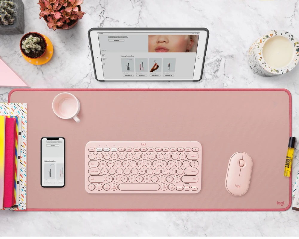 Pelės kilimėlis LOGITECH Desk Mat Studio Series, Tamsiai rožinė spalva