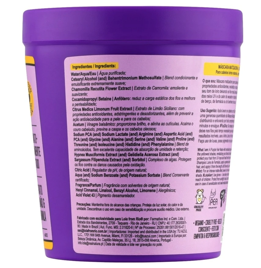 Lola Cosmetics Loira De Farmácia Máscara Matizadora, 230 ml