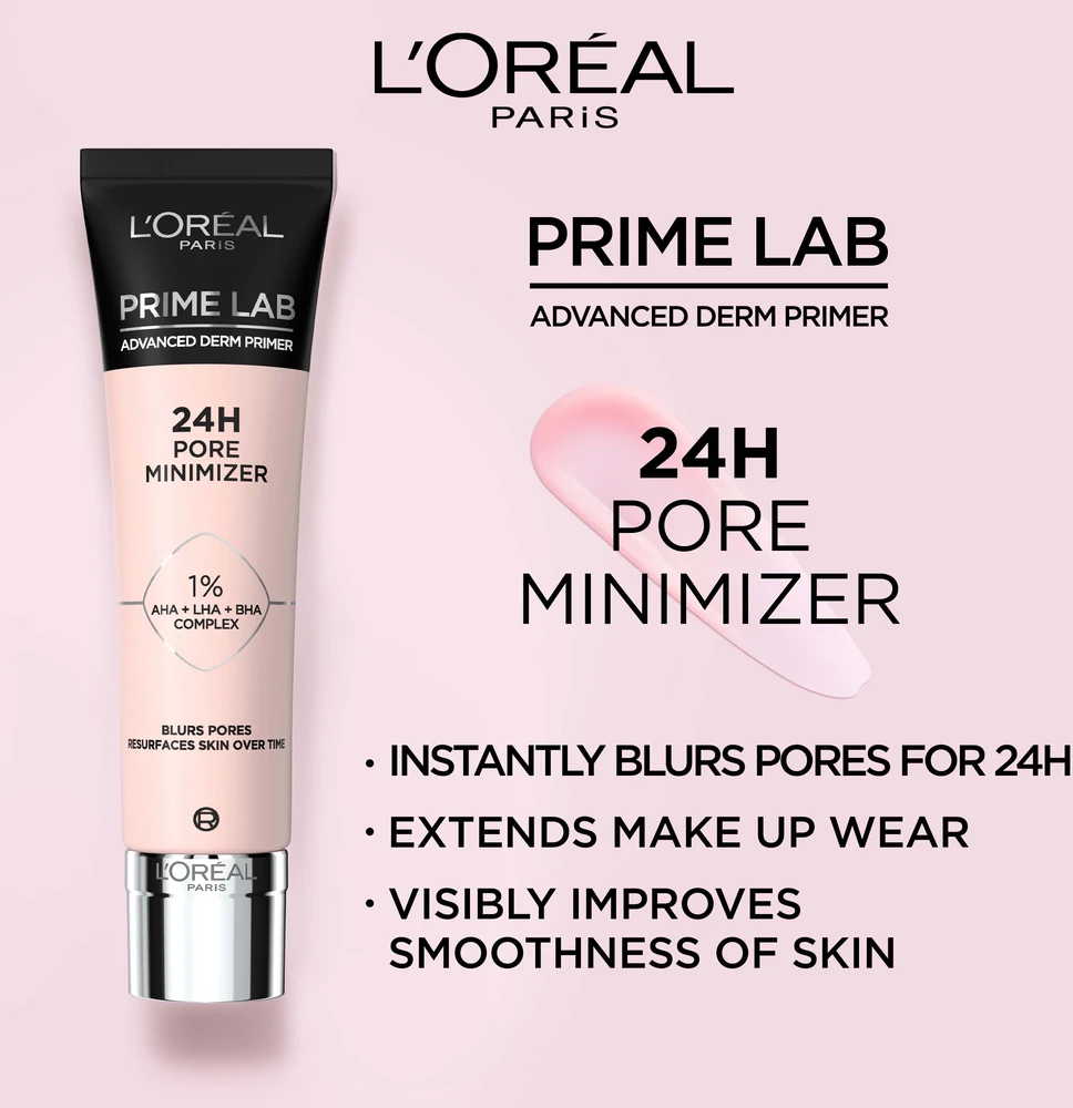 L'Oréal Paris Prime Lab 24H Pore Minimizer Makeup Primer poras sutraukianti makiažo bazė, 30 ml
