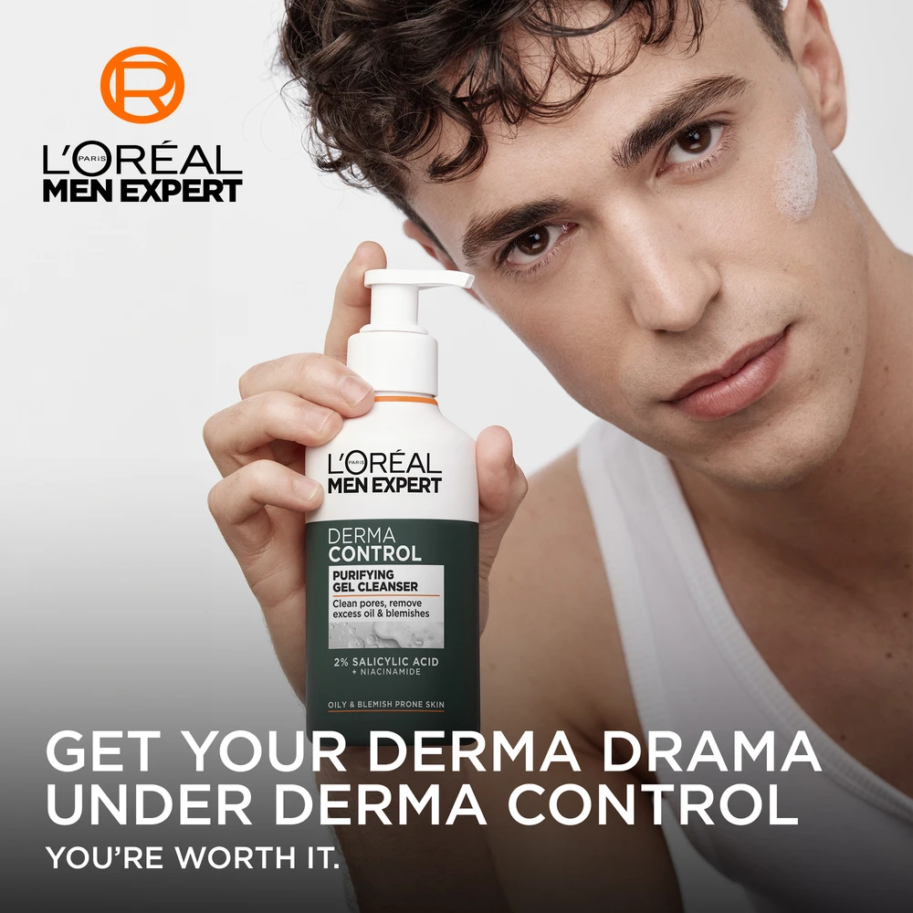 „L'Oréal Professionnel Men Expert Derma Control“ valomasis gelis jautriai odai, 260 ml