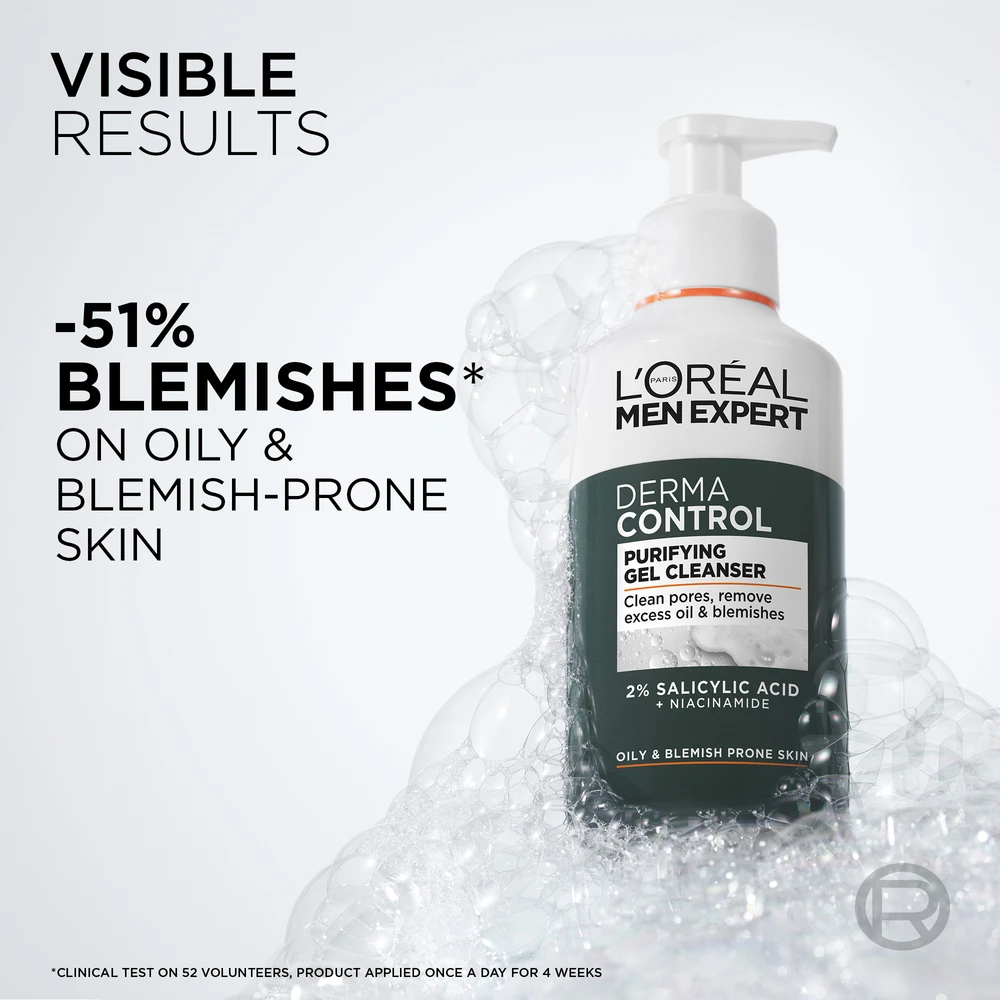 „L'Oréal Professionnel Men Expert Derma Control“ valomasis gelis jautriai odai, 260 ml