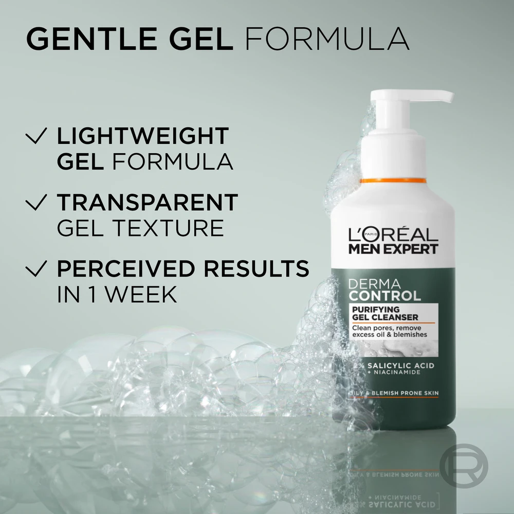 „L'Oréal Professionnel Men Expert Derma Control“ valomasis gelis jautriai odai, 260 ml