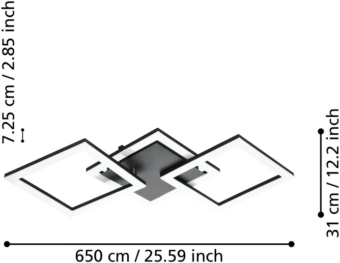 „Eglo“ – „Paranday-Z“ išmanioji lubinė lempa – juodi kvadratai, 65 x 31 cm – „Zigbee“, „Bluetooth“