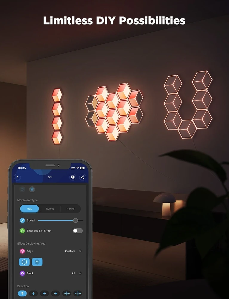 „Govee H606A Glide“ šešiakampės šviesos plokštės, itin plonos, 7 vnt. pakuotėje | LED apšvietimas | RGBIC, 2,4 GHz „Wi-Fi“, „Bluetooth“