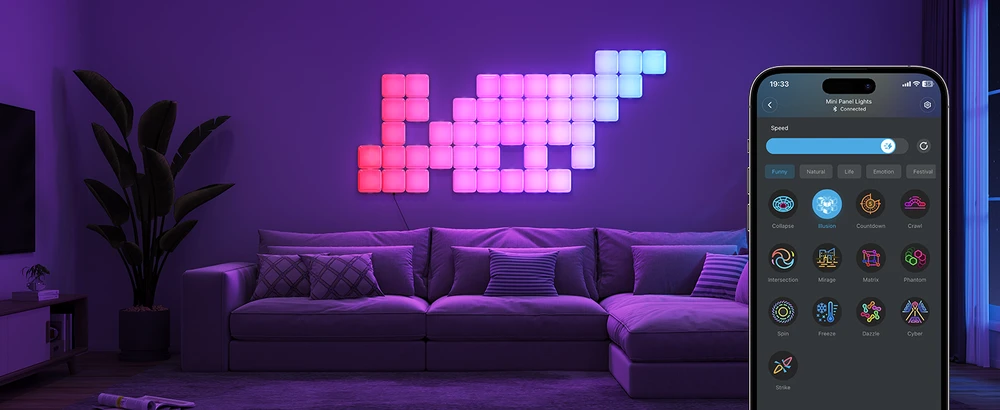 Lubinis šviestuvas Govee Mini Panel Lights (10 vnt.), RGBIC, Wi-Fi + Bluetooth LED panelės