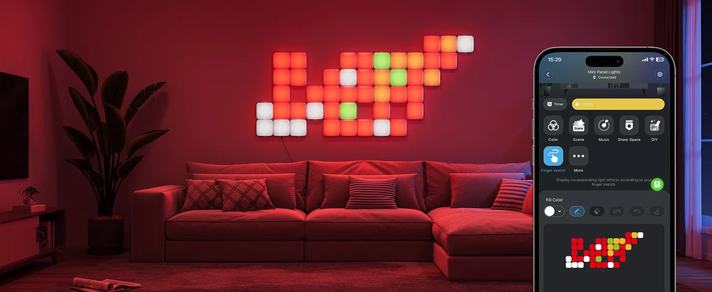 Lubinis šviestuvas Govee Mini Panel Lights (10 vnt.), RGBIC, Wi-Fi + Bluetooth LED panelės