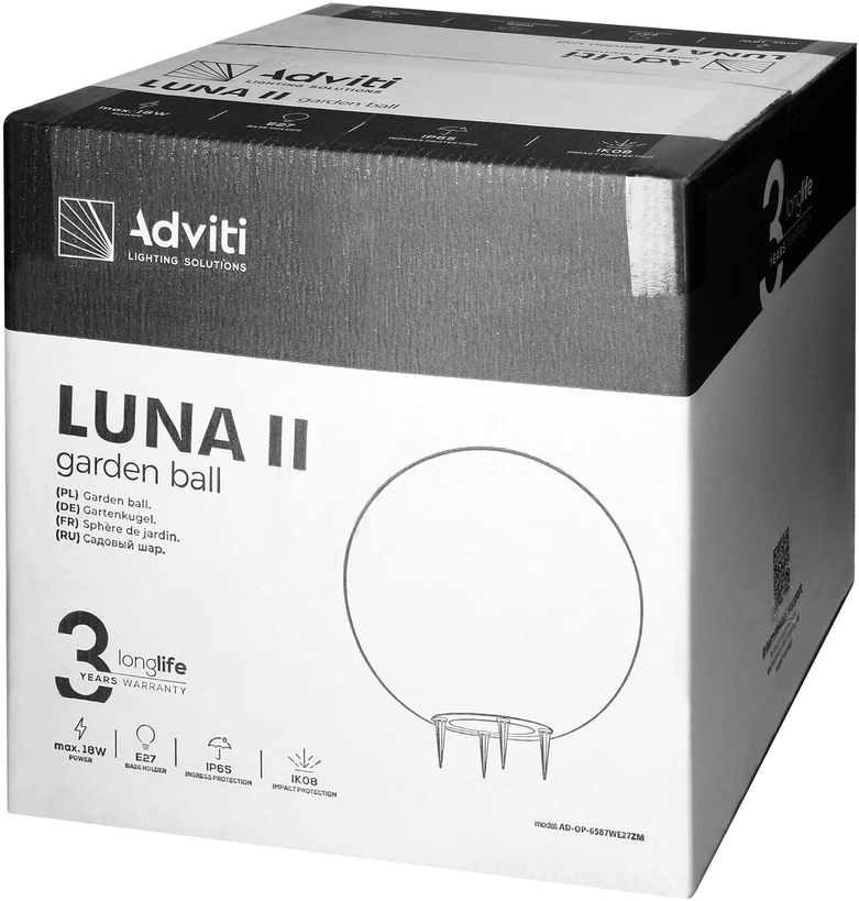 Sieninis šviestuvas Orno LUNA II sodo rutulinis šviestuvas, E27, maks. 18 W, IP65, baltas, Ω380